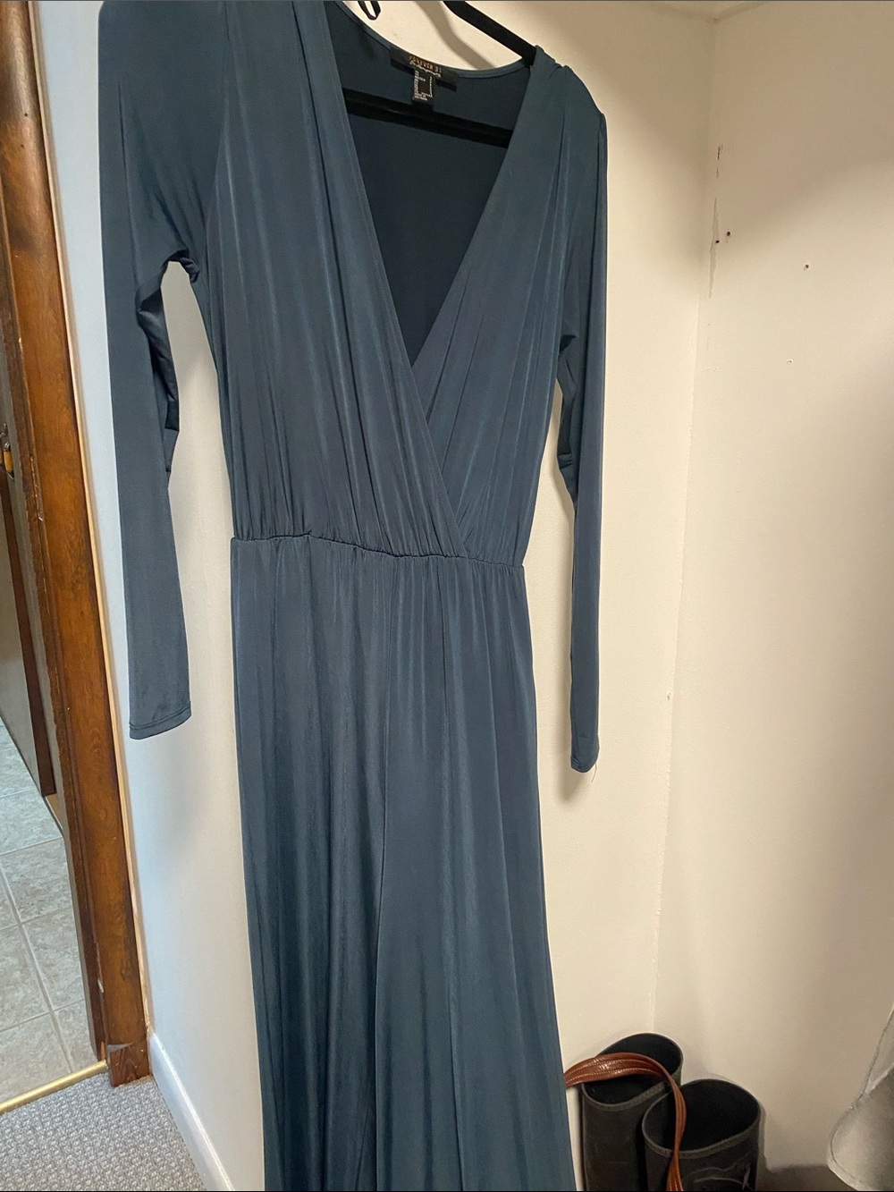 Women's Long Sleeve V-Neck jumpsuit in Slate Blue